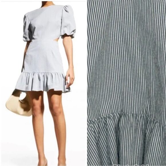 NWT Veronica Beard Iker Stripe Cotton-Blend Mini Dress Blue/White Size 6 - Picture 1 of 16